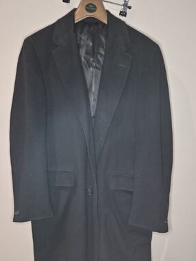 1990s Cashmere Men's Black Single-Breasted Overcoat - Classic Tailored Style